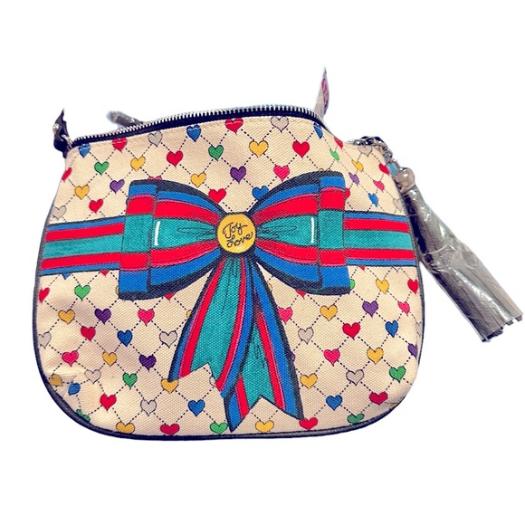 Brighton Holiday Love & Joy Pouch Canvas Hearts Bow Rainbow Colorful Purse NWT - Picture 3 of 10